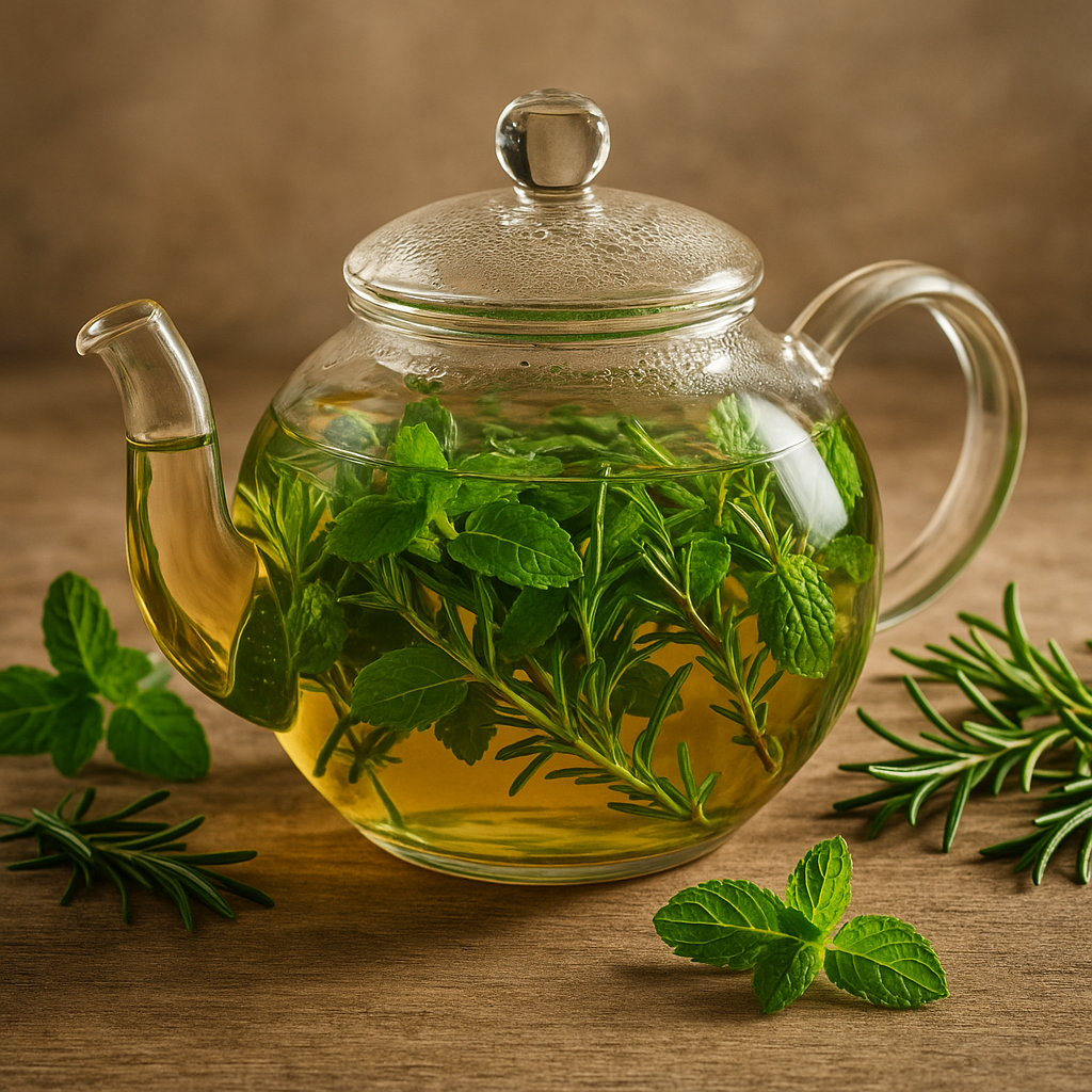 Glass teapot brewing detox tea