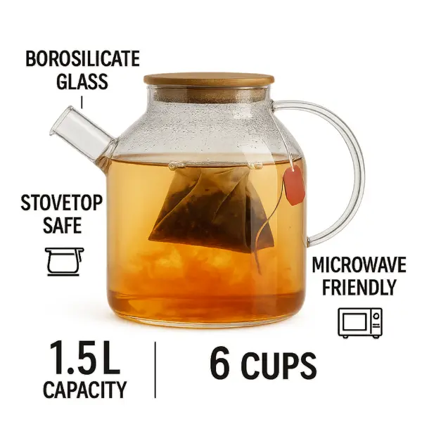 Power King Large Glass Teapot - 1.5L - Image 2