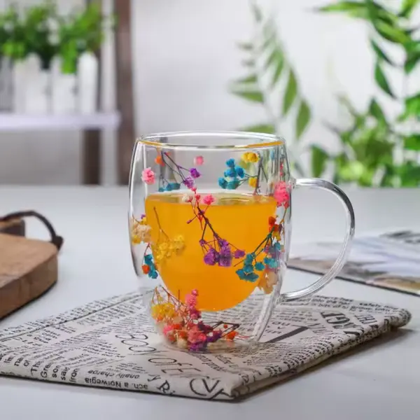 Double-Walled Glass Mug with Dried Flower Design - 350ml - Image 4
