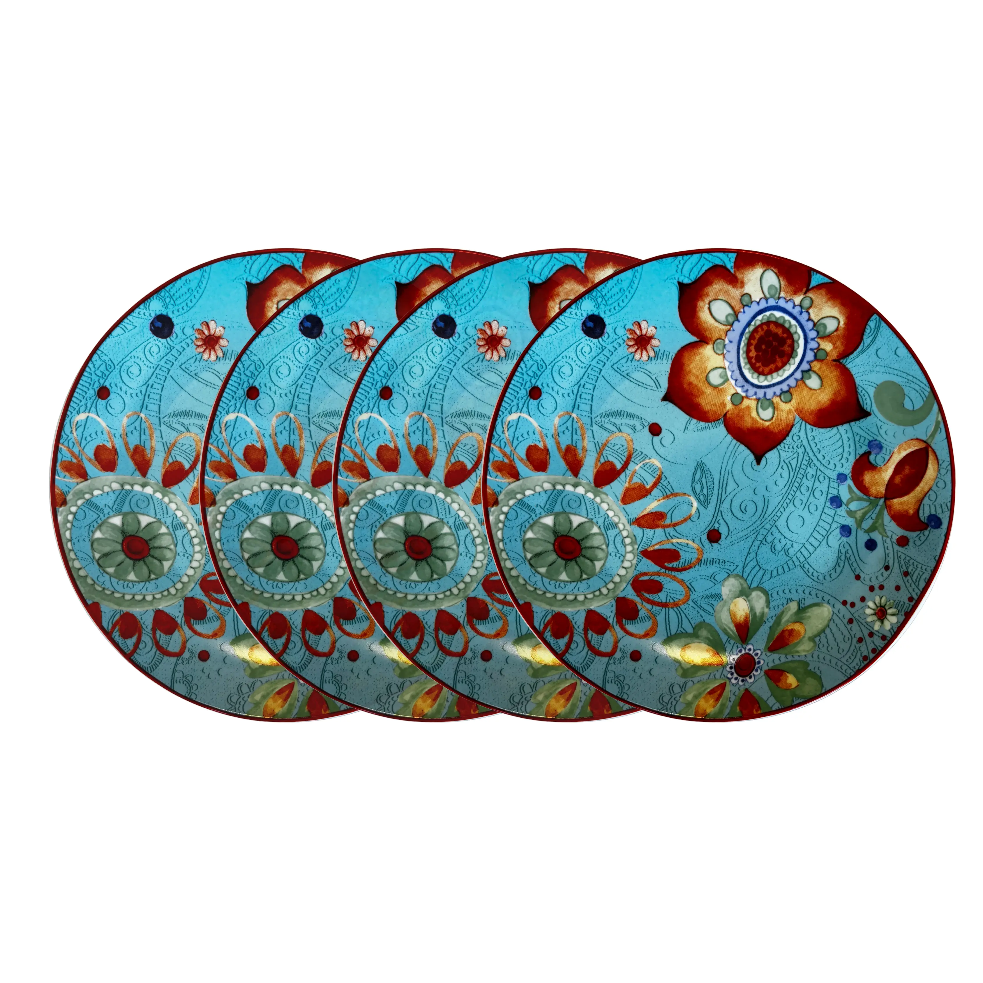Decorative Ceramic Plate - 19cm Turquoise & Orange Floral - Image 1