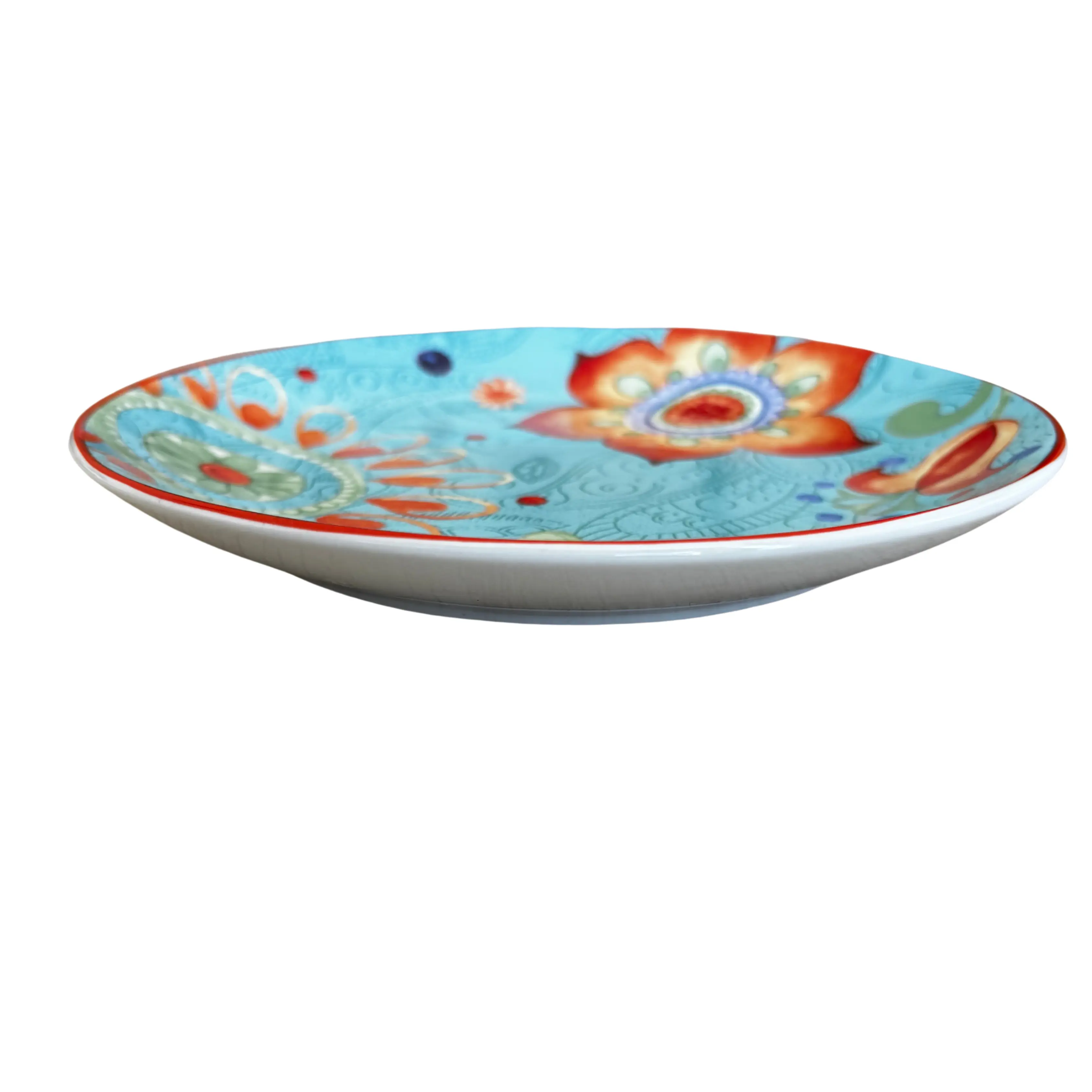 Decorative Ceramic Plate - 19cm Turquoise & Orange Floral - Image 2