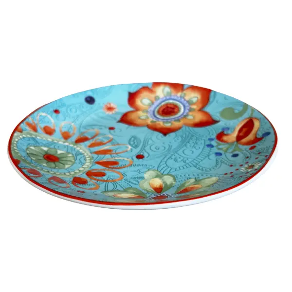 Decorative Ceramic Plate - 19cm Turquoise & Orange Floral - Image 3