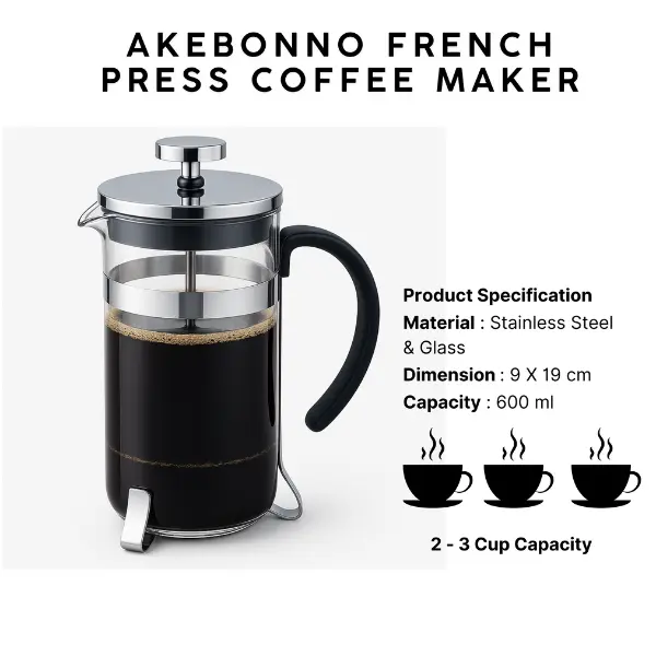 Akebonno French Press Coffee Maker - 600ml - Image 4