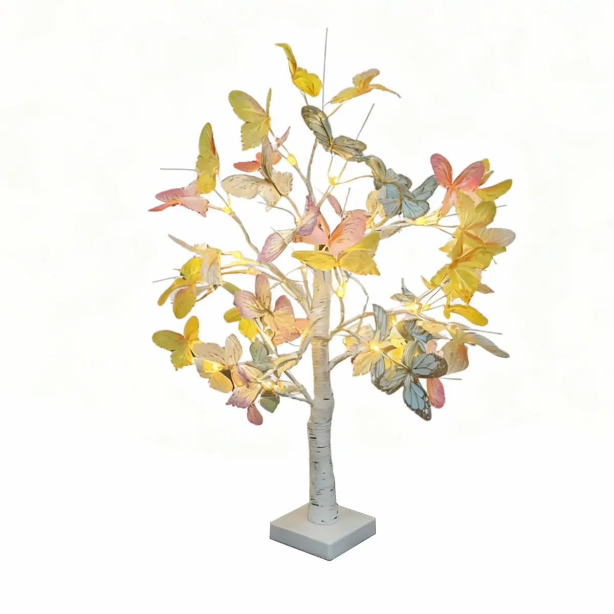 60cm LED Butterfly Tree Lamp – Warm White 2700K Fairy Lights with Pastel Butterflies (Yellow, Pink, Blue) – USB or Battery Powered – Birch Trunk Design - Image 2