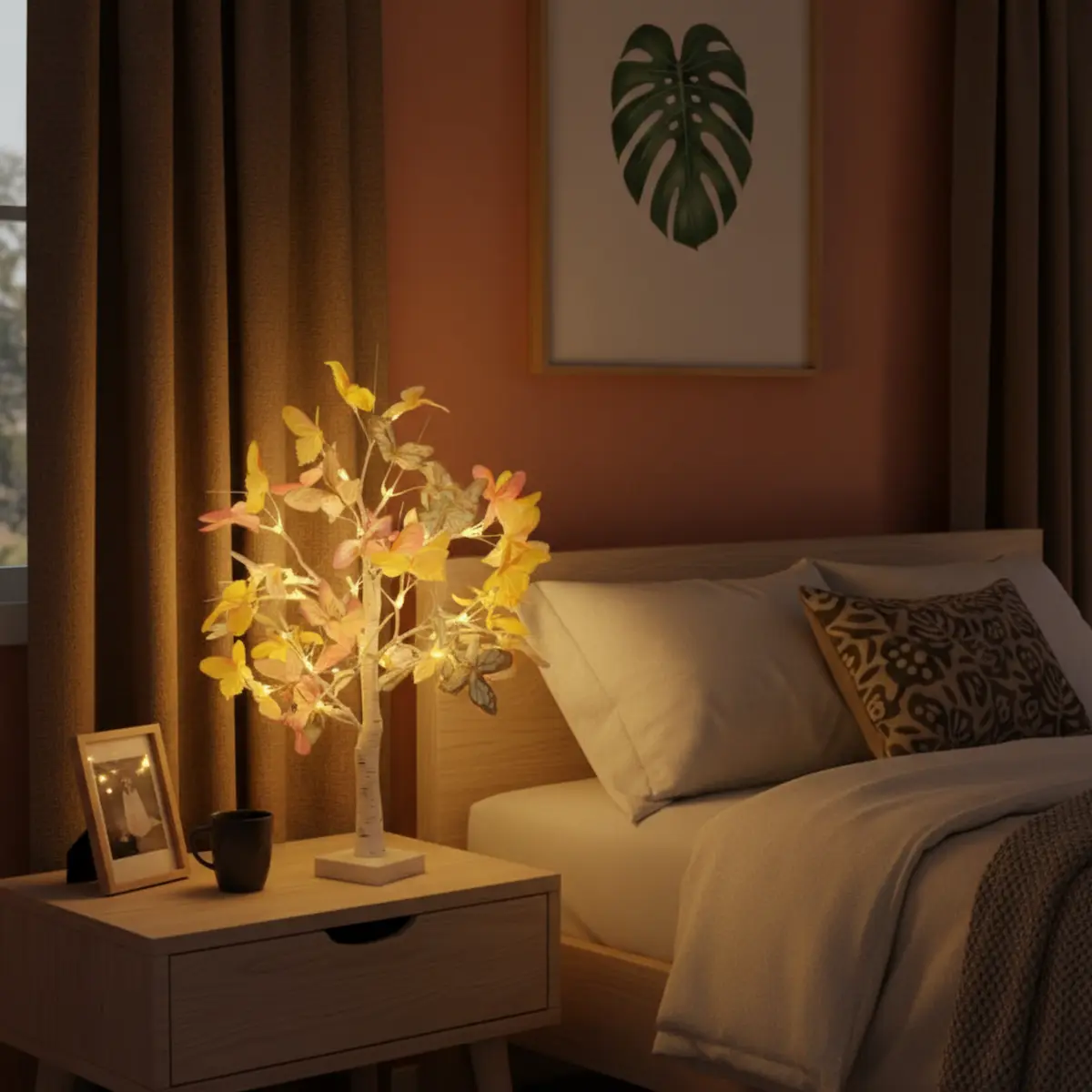 60cm LED Butterfly Tree Lamp – Warm White 2700K Fairy Lights with Pastel Butterflies (Yellow, Pink, Blue) – USB or Battery Powered – Birch Trunk Design - Image 3