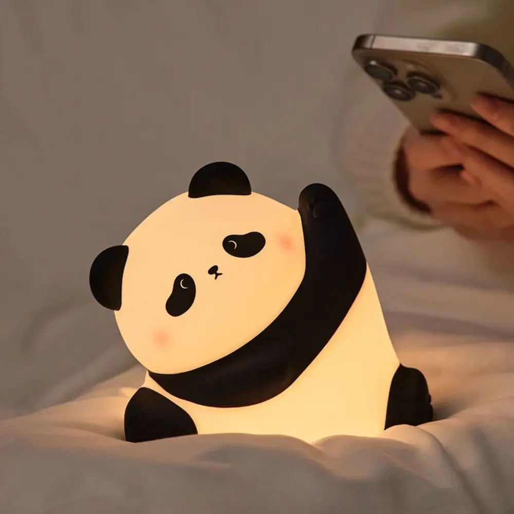 Cute Panda Night Light for Kids - Soft Silicone Touch Sensor, USB Rechargeable, Warm White LED Bedside Lamp - Image 3