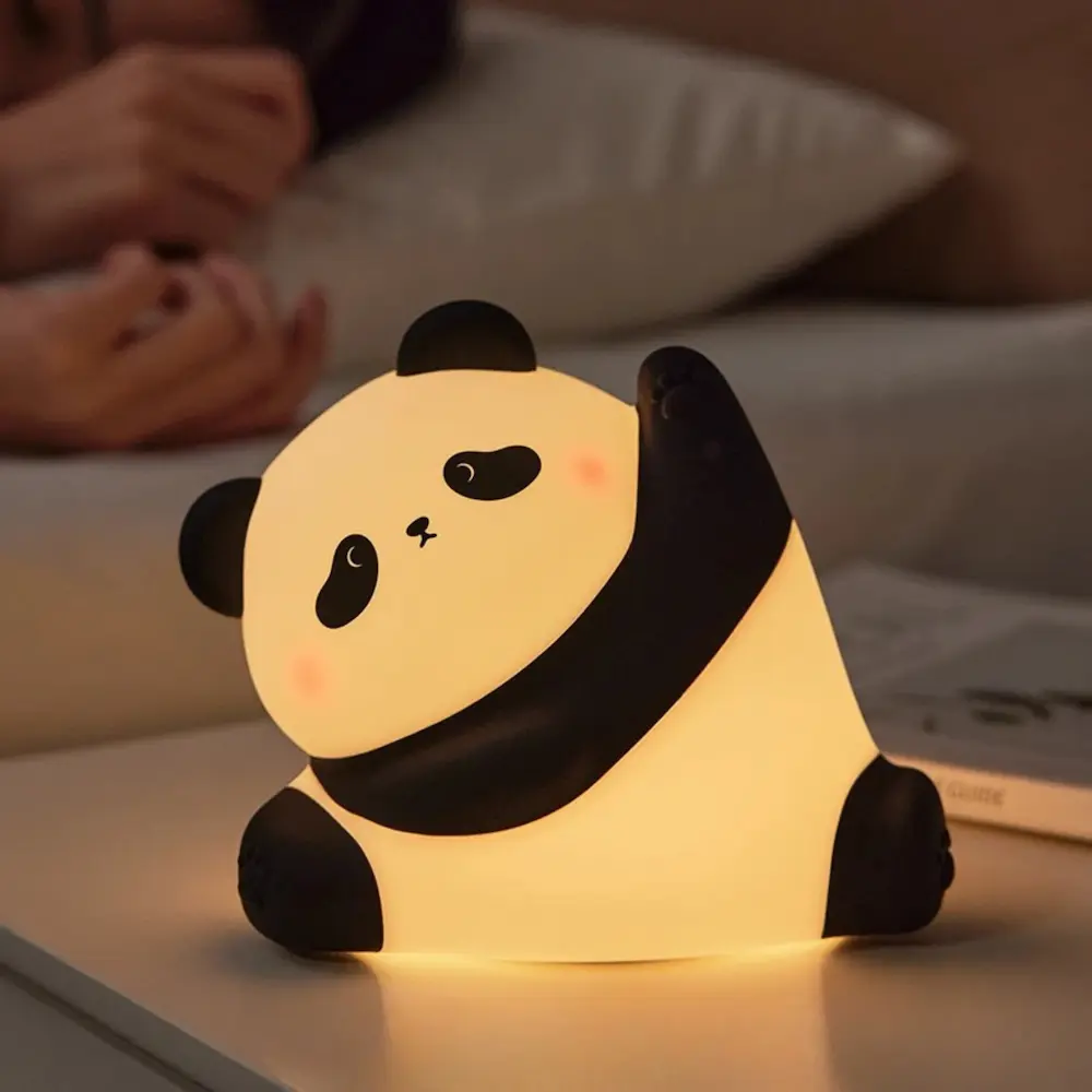 Cute Panda Night Light for Kids - Soft Silicone Touch Sensor, USB Rechargeable, Warm White LED Bedside Lamp - Image 4