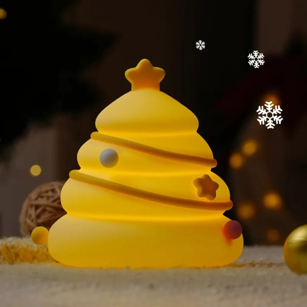 Cute Christmas Tree Night Light for Kids – Soft Silicone Touch Sensor, USB Rechargeable, Warm White LED Bedside Lamp - Image 3