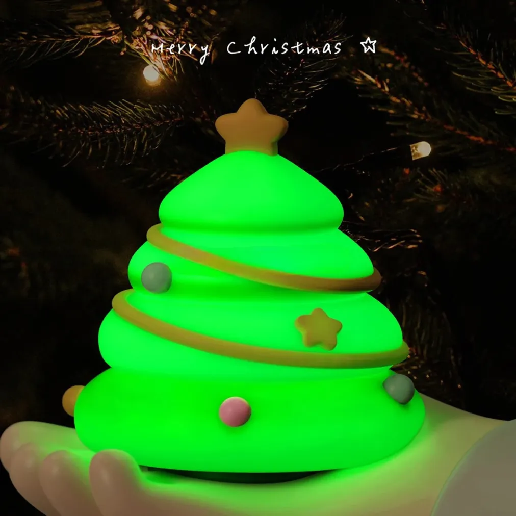 Cute Christmas Tree Night Light for Kids – Soft Silicone Touch Sensor, USB Rechargeable, Warm White LED Bedside Lamp - Image 4