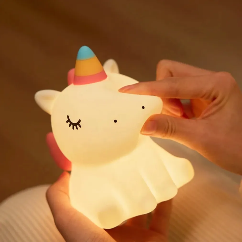 Cute Unicorn Night Light for Kids – Soft Silicone Touch Sensor, USB Rechargeable, Warm White LED Bedside Lamp - Image 3