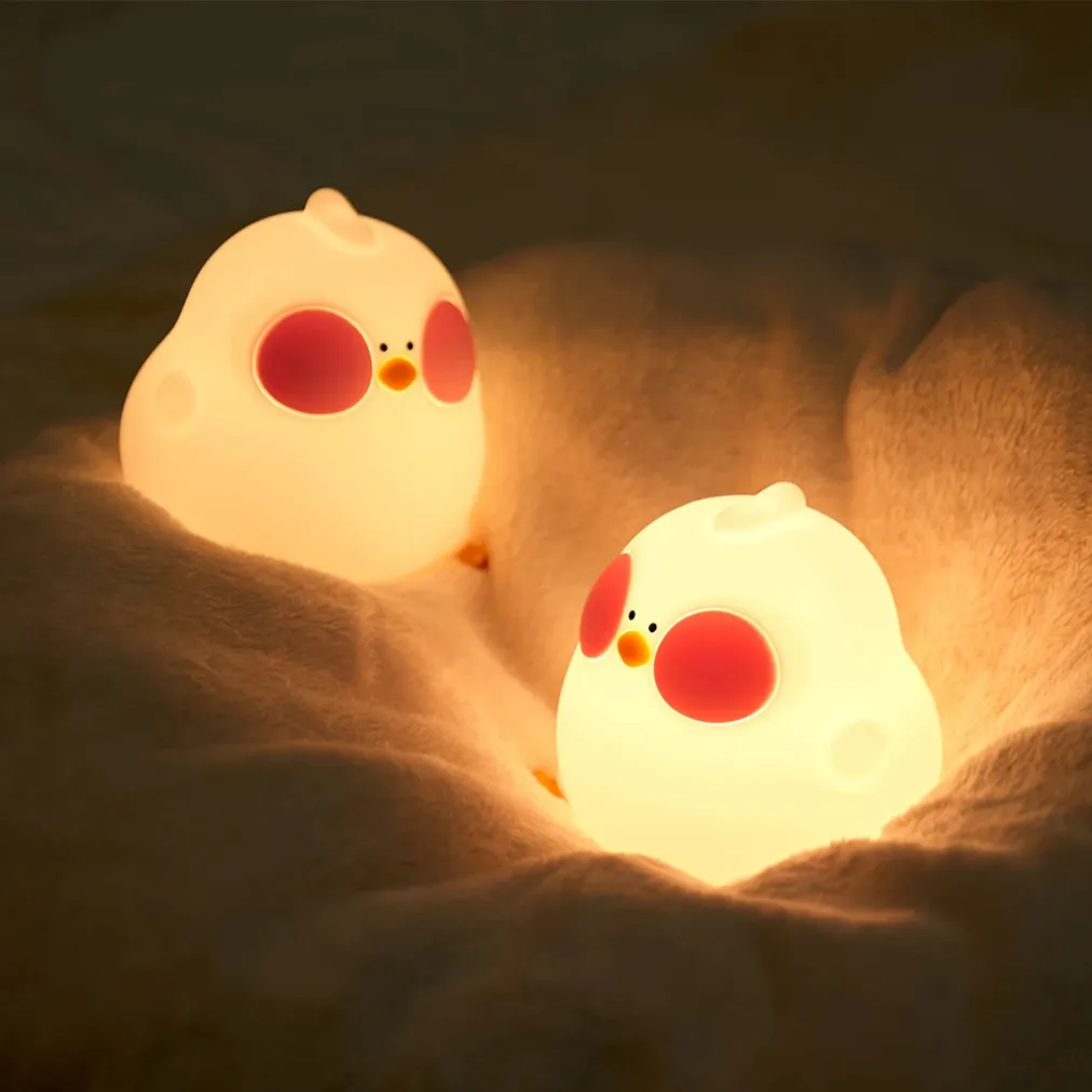 Cute CUCKOO Chick Night Light for Kids – Soft Silicone Touch Sensor, USB Rechargeable, Warm White LED Bedside Lamp - Image 1