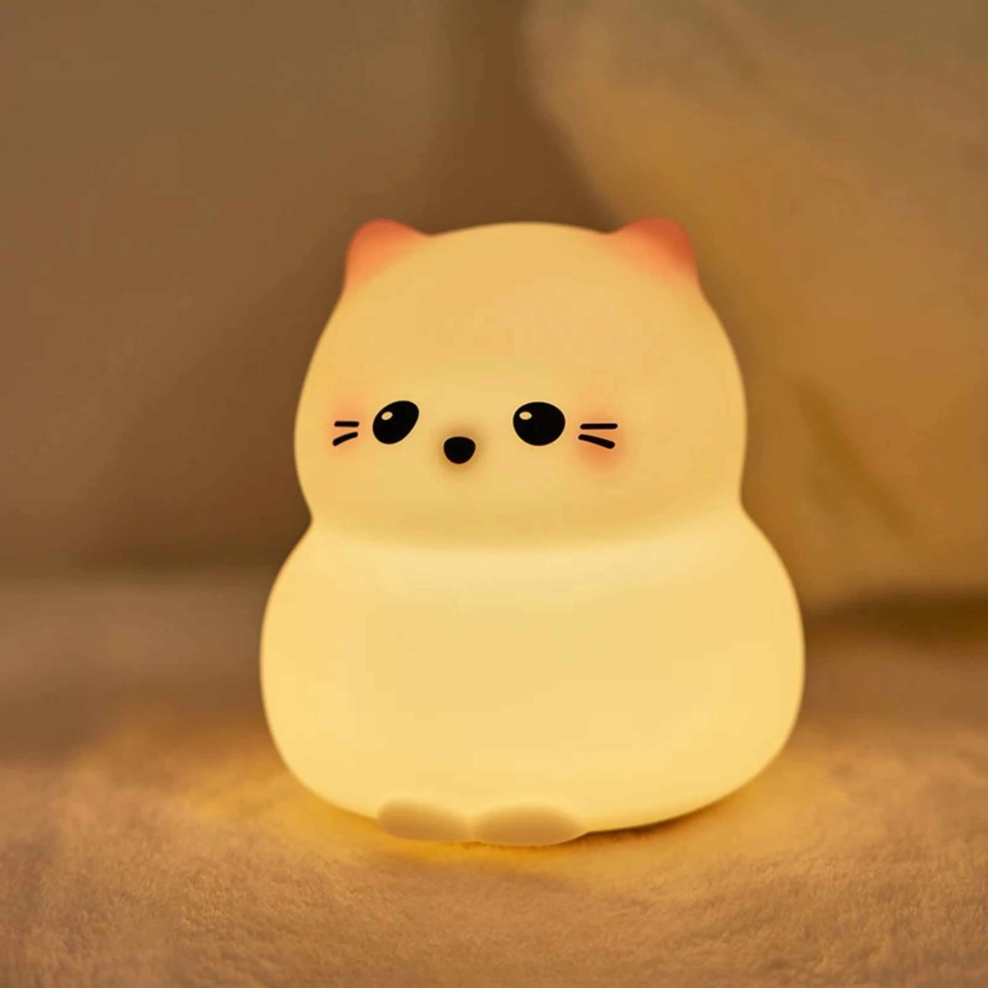 Cute Cat Night Light for Kids – Soft Silicone Touch Sensor, USB Rechargeable, Warm White LED Bedside Lamp - Image 2