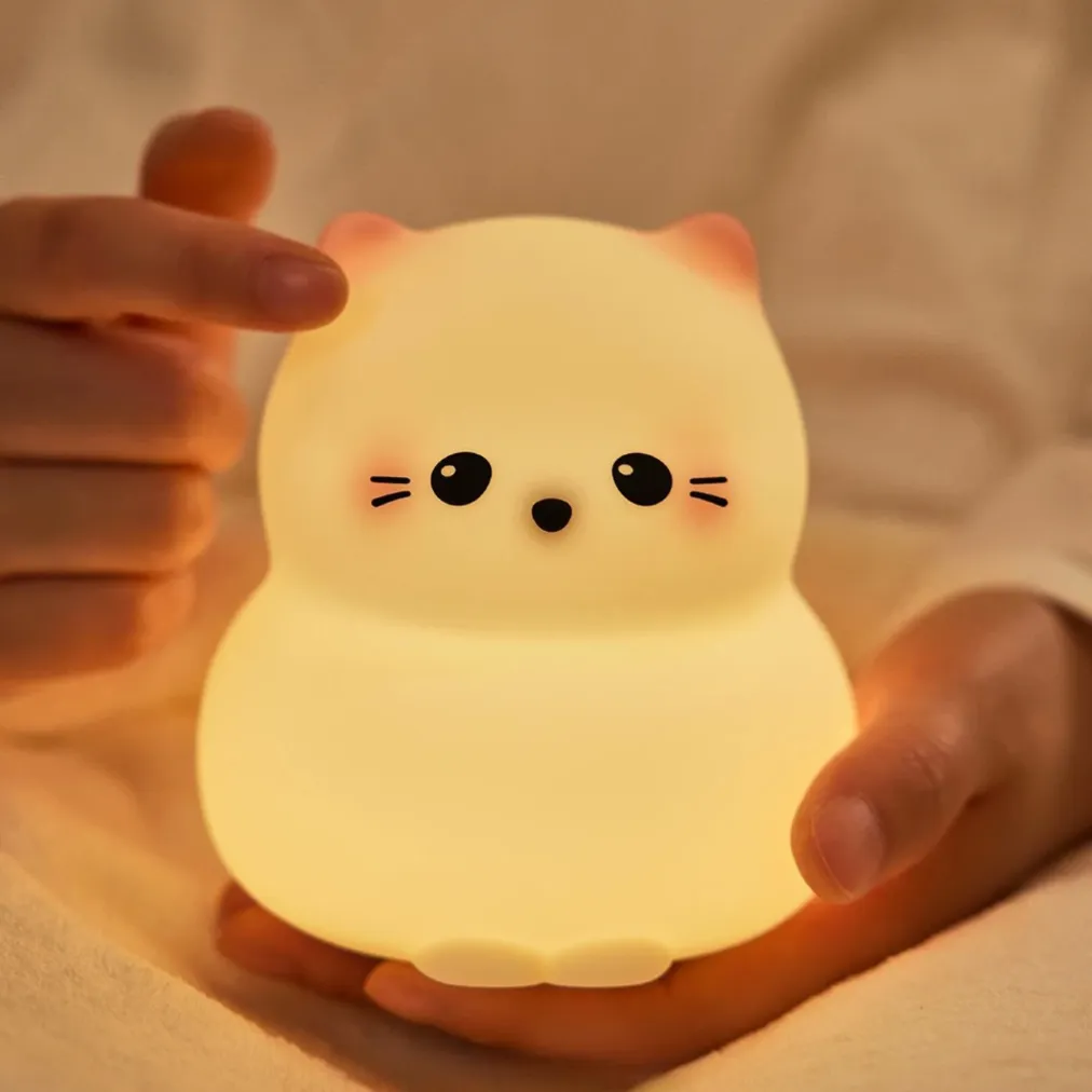 Cute Cat Night Light for Kids – Soft Silicone Touch Sensor, USB Rechargeable, Warm White LED Bedside Lamp - Image 3
