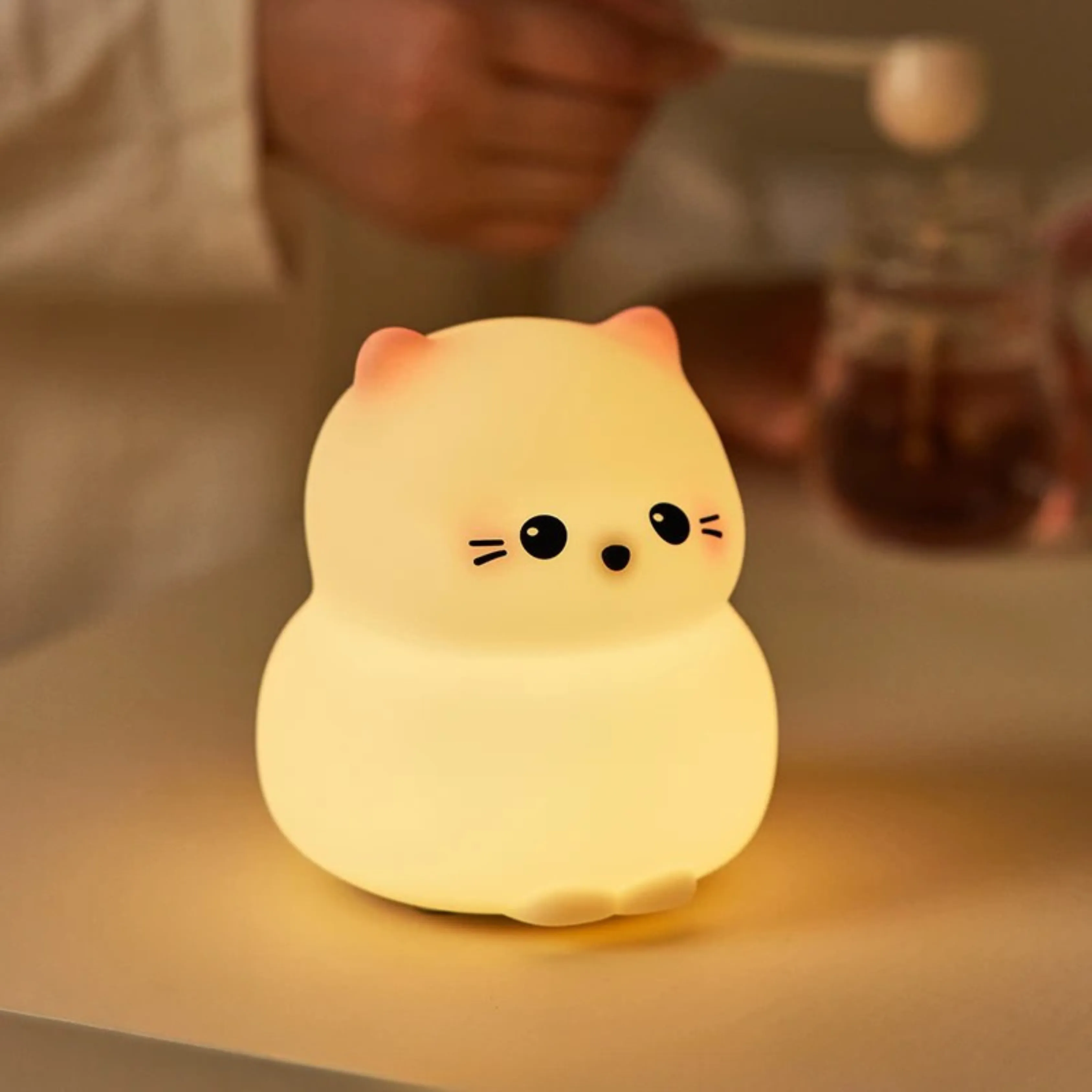 Cute Cat Night Light for Kids – Soft Silicone Touch Sensor, USB Rechargeable, Warm White LED Bedside Lamp - Image 4