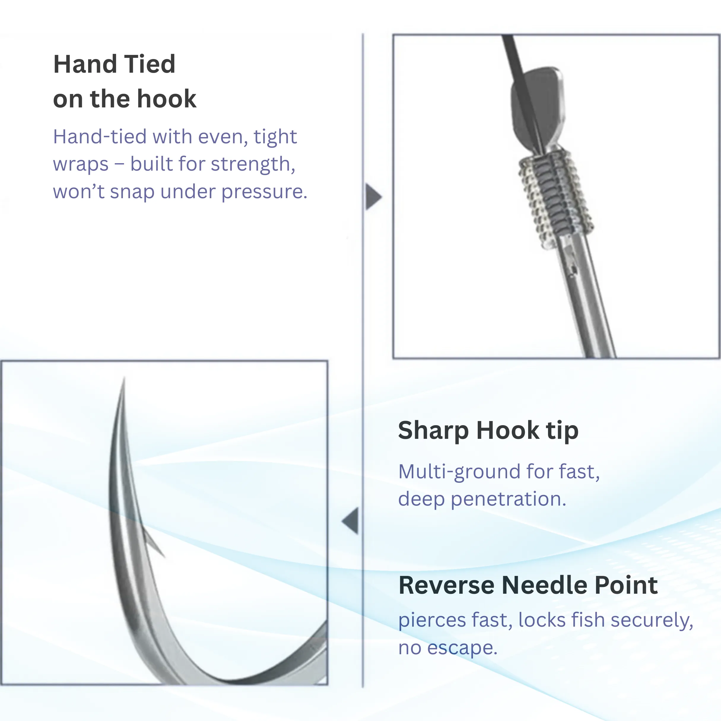 LYYP FISHING Size 12 Offset Hooks – Pre-Tied Rigs (3 Hooks/Pack, 2 Packs) – No Tying Needed, Multi-Ground Sharp Tip, 5.0kg Line Strength - Image 3